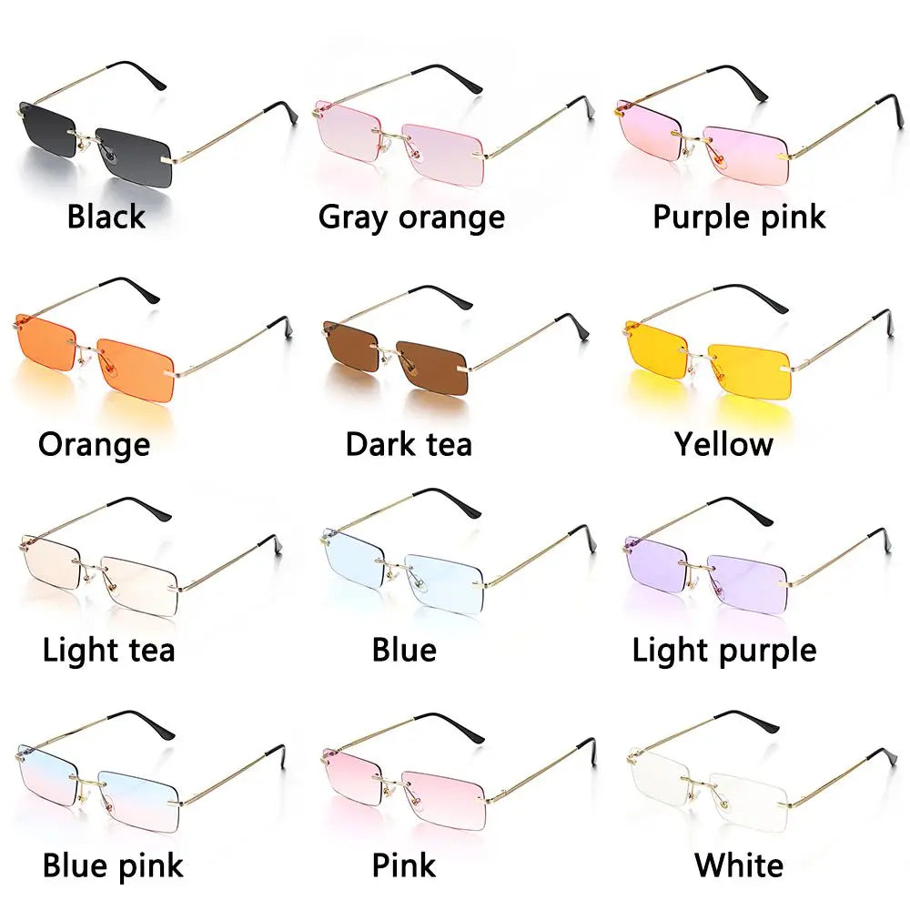Luxury Design Eyeglasses UV400 Small Sun Glasses Rectangle Rimless Women Vintage Sunglasses Gradient Glasses