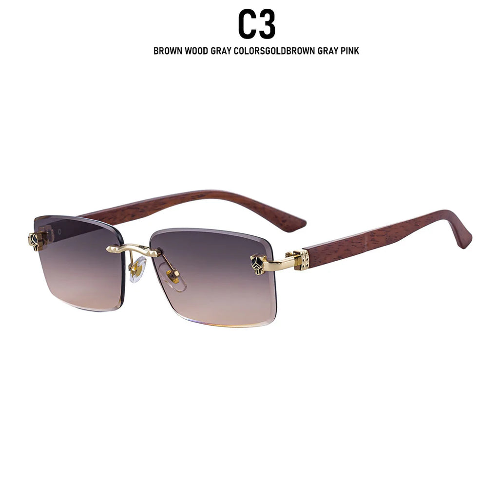 2026 Wooden Rimless Sunglasses Women Trendy Retro UV400 Protection Square Sunglass Men Brand Design Fashion Glasses Dropshipping