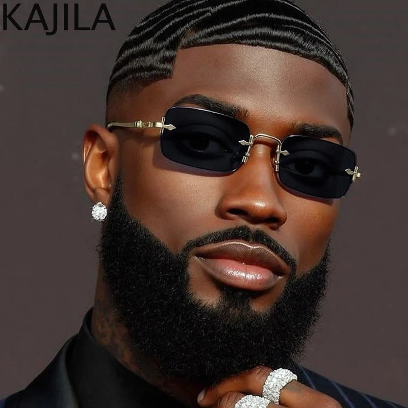 Small Frame Rectangle Rimless Punk Sunglasses Men 2025 Luxury Brand Vintage Metal Sun Glasses For Male Classic Shades UV400