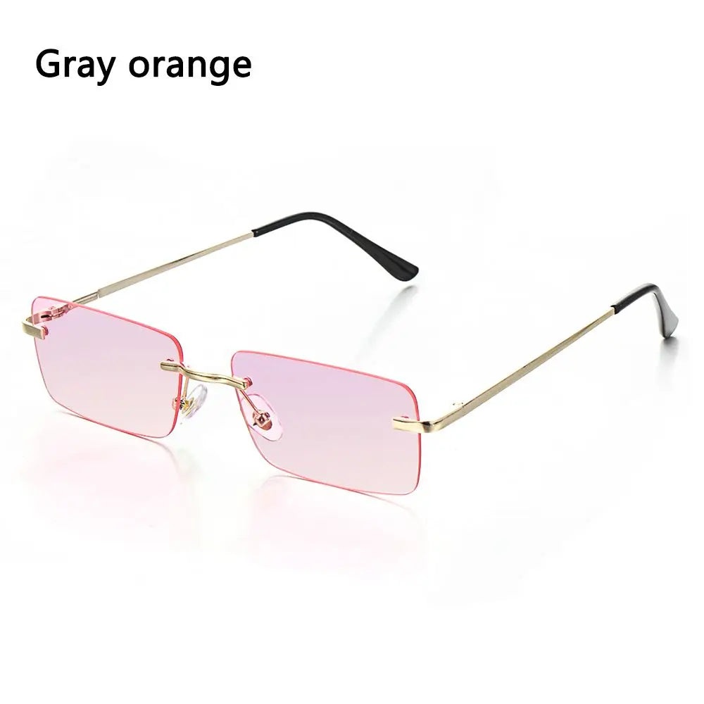 Luxury Design Eyeglasses UV400 Small Sun Glasses Rectangle Rimless Women Vintage Sunglasses Gradient Glasses