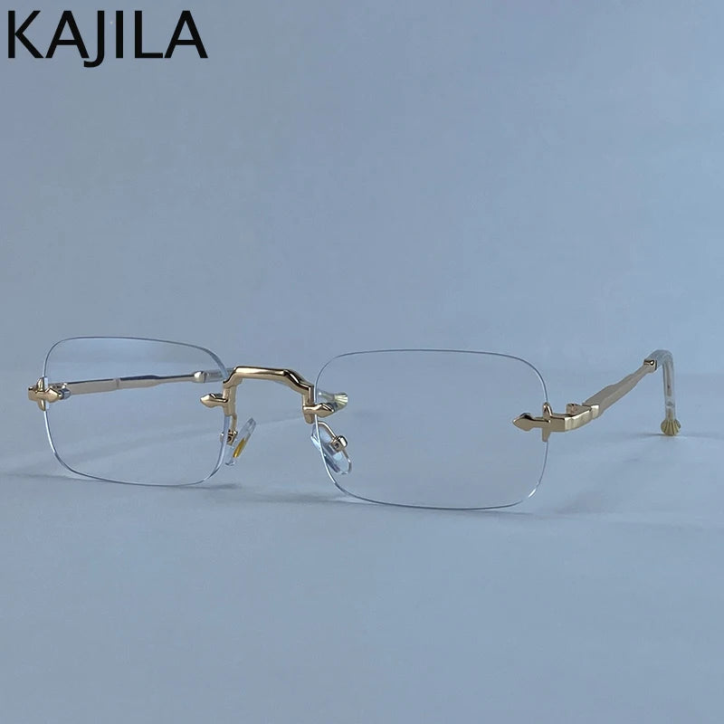 Small Frame Rectangle Rimless Punk Sunglasses Men 2025 Luxury Brand Vintage Metal Sun Glasses For Male Classic Shades UV400