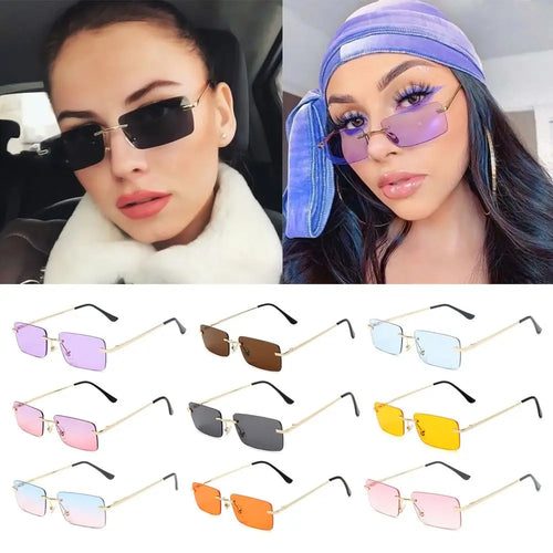 Luxury Design Eyeglasses UV400 Small Sun Glasses Rectangle Rimless Women Vintage Sunglasses Gradient Glasses