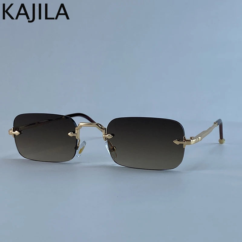 Small Frame Rectangle Rimless Punk Sunglasses Men 2025 Luxury Brand Vintage Metal Sun Glasses For Male Classic Shades UV400