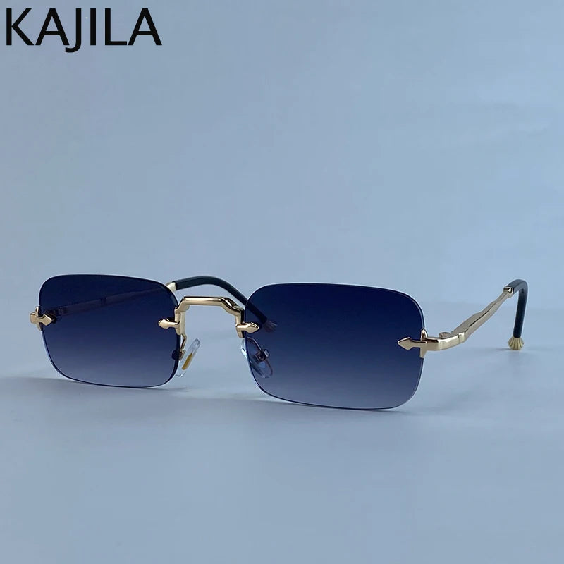 Small Frame Rectangle Rimless Punk Sunglasses Men 2025 Luxury Brand Vintage Metal Sun Glasses For Male Classic Shades UV400