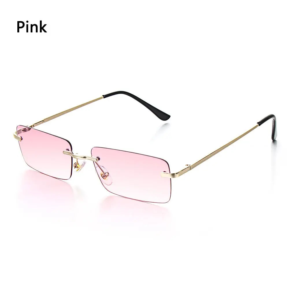 Luxury Design Eyeglasses UV400 Small Sun Glasses Rectangle Rimless Women Vintage Sunglasses Gradient Glasses