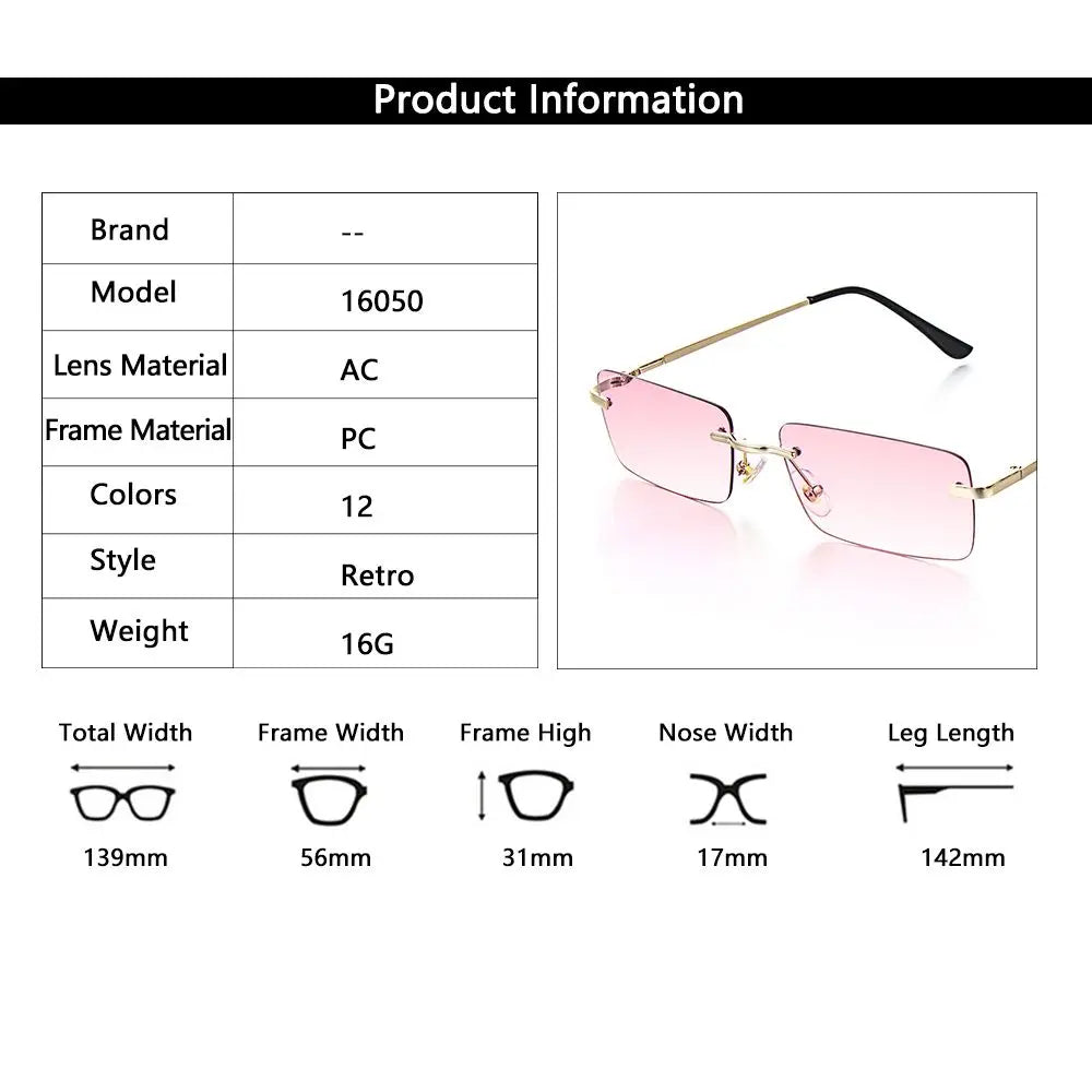 Luxury Design Eyeglasses UV400 Small Sun Glasses Rectangle Rimless Women Vintage Sunglasses Gradient Glasses