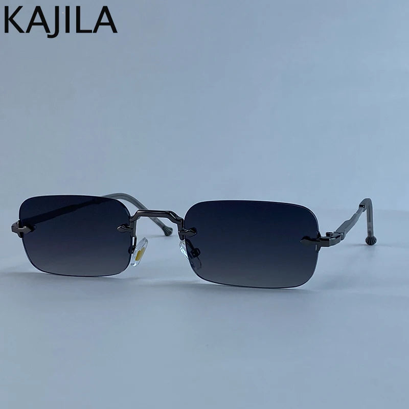 Small Frame Rectangle Rimless Punk Sunglasses Men 2025 Luxury Brand Vintage Metal Sun Glasses For Male Classic Shades UV400