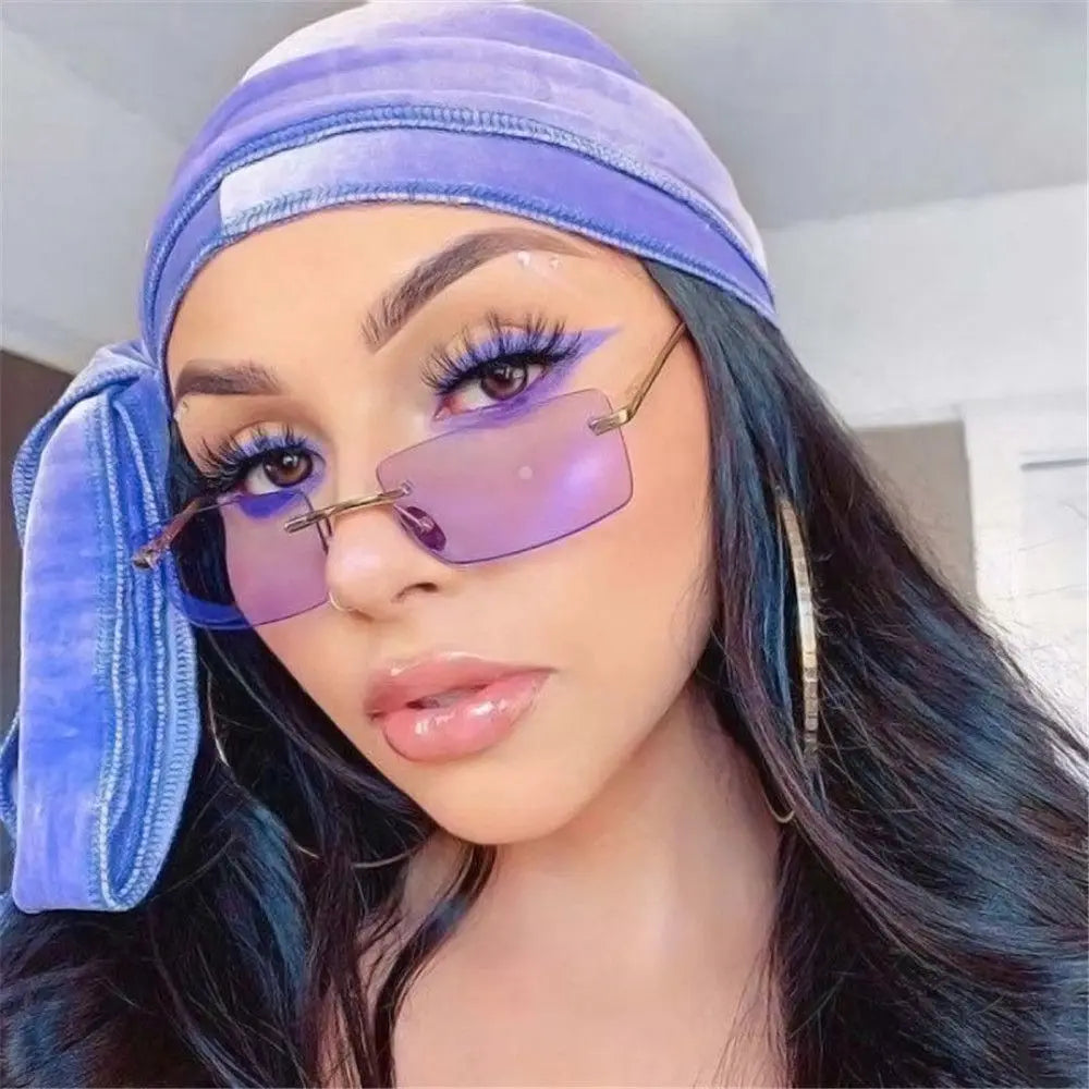 Luxury Design Eyeglasses UV400 Small Sun Glasses Rectangle Rimless Women Vintage Sunglasses Gradient Glasses