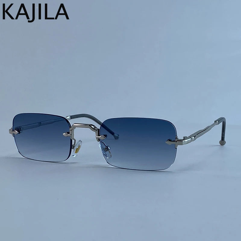 Small Frame Rectangle Rimless Punk Sunglasses Men 2025 Luxury Brand Vintage Metal Sun Glasses For Male Classic Shades UV400